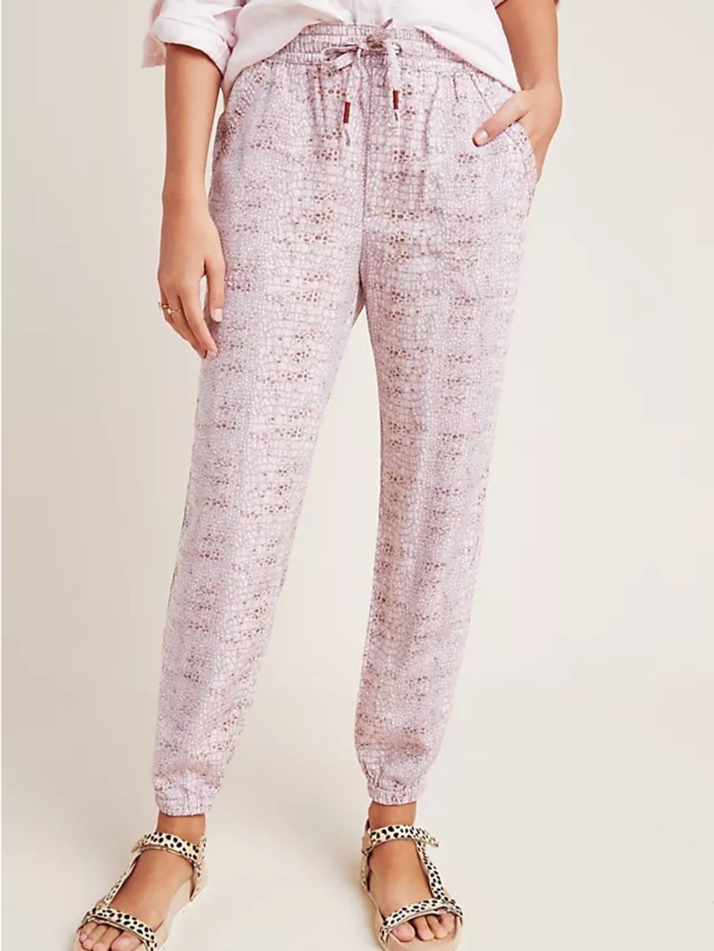By Anthropologie Orana light pink snakeskin printed relaxed fitting joggers